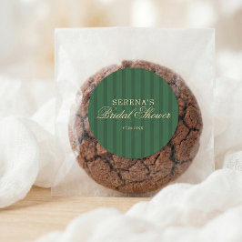 Pegatina Redonda Ducha de Novia Verde de Guión Antiguo de Stripe