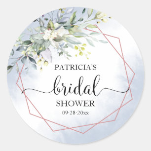 Pegatina Redonda Ducha de Novia Verde Geométrico Azul Polvoriento