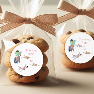 Pegatina Redonda Ducha de Novia Viaje De Señorita a Señora