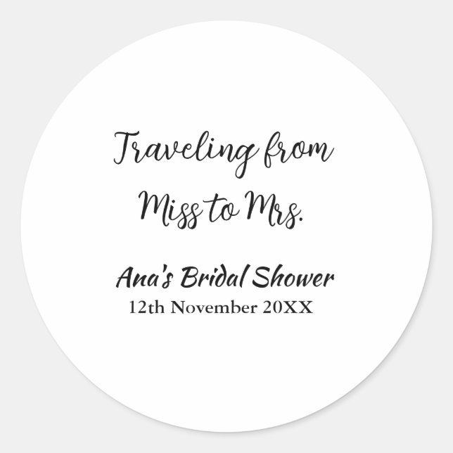 Pegatina Redonda Ducha de novias de viaje añada fecha de caducidad  (Anverso)