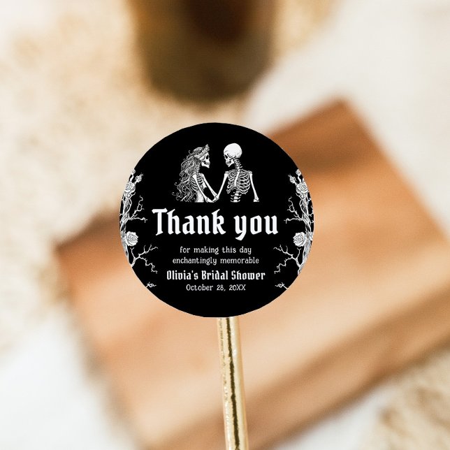 Pegatina Redonda Ducha de novias en Skeleton Black Gothic Halloween (Subido por el creador)