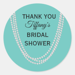 Pegatina Redonda Ducha de novias turquesa y perlas gracias