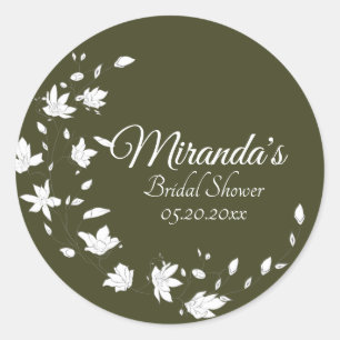 Pegatina Redonda Ducha de Novias Verde y Blanca Caída