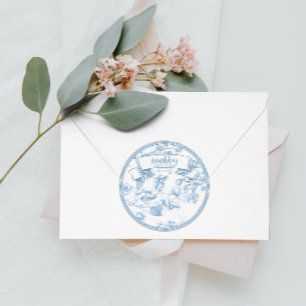 Pegatina Redonda Ducha de novios Blue and White Toile de Jouy