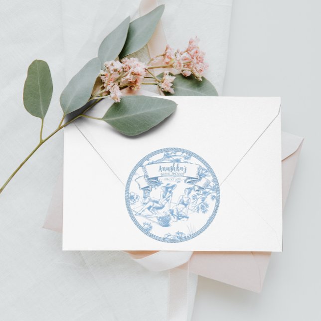 Pegatina Redonda Ducha de novios Blue and White Toile de Jouy (Subido por el creador)