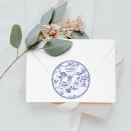Pegatina Redonda Ducha de novios Blue and White Toile de Jouy