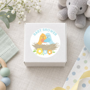 Pegatina Redonda Ducha de Pajaritos Bebé Niño Nido de Primavera