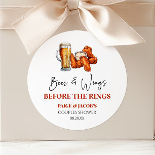 Pegatina Redonda Ducha de parejas Cerveza y Alas antes de los Anill