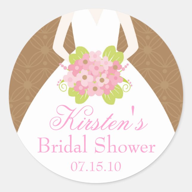 Pegatina Redonda Ducha marrón Boda vestida de novia (Anverso)