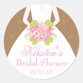 Pegatina Redonda Ducha marrón Boda vestida de novia