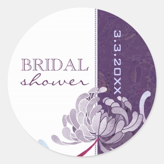 Pegatina Redonda Ducha Morada Floral Bridal (Anverso)