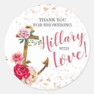 Pegatina Redonda Ducha Nautical Bridal   Ducha de anclaje favores