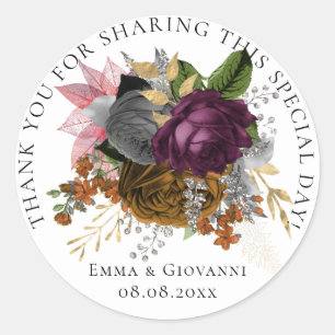 Pegatina Redonda Ducha nupcial 16 Gracias Madera de flores de guirn