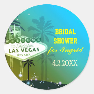 Pegatina Redonda Ducha nupcial azul cian Las Vegas