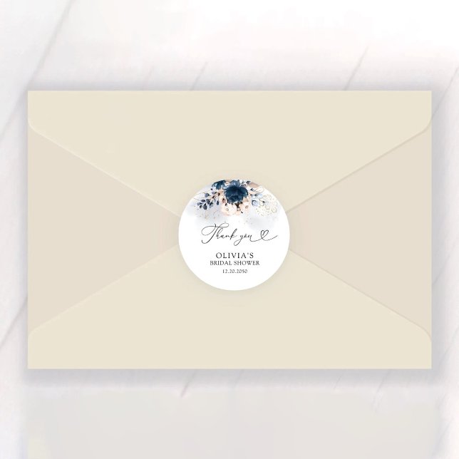 Pegatina Redonda Ducha nupcial azul y agitada Rosa de la Marina (Subido por el creador)