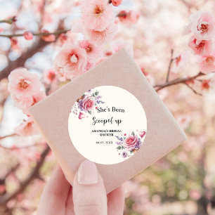 Pegatina Redonda Ducha nupcial con crema de hielo Scoopup Watercolo