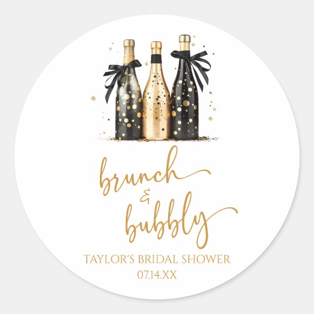 Pegatina Redonda Ducha nupcial de brunch y bubbly Gold Champagne (Anverso)