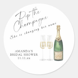 Pegatina Redonda Ducha nupcial de champagne