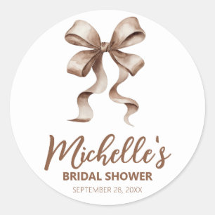 Pegatina Redonda Ducha nupcial de color de agua de moda Bow Coquett