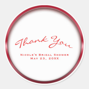 Pegatina Redonda Ducha nupcial de fiesta de feriado de Moda roja y