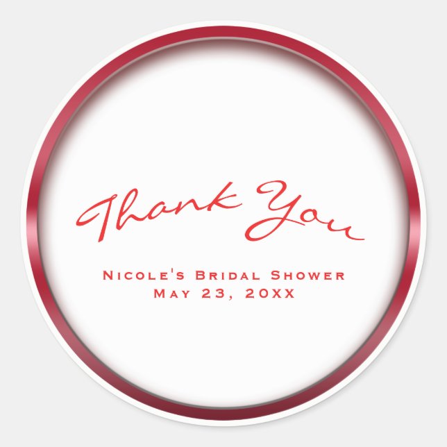 Pegatina Redonda Ducha nupcial de fiesta de feriado de Moda roja y  (Anverso)