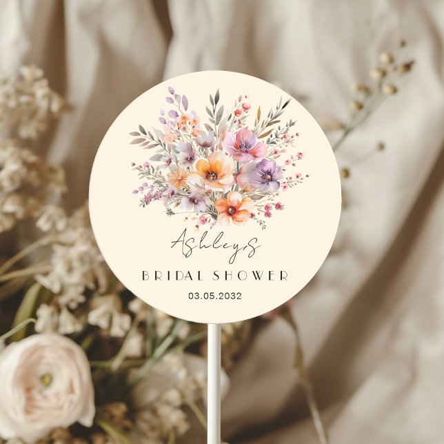 Pegatina Redonda Ducha nupcial de flores y flores (Subido por el creador)