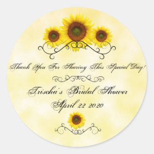 Pegatina redonda Ducha nupcial de girasol