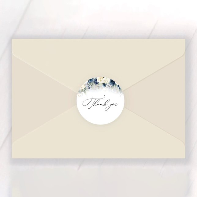 Pegatina Redonda Ducha nupcial de rosas azules y blancas de la mari (Subido por el creador)