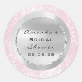 Pegatina Redonda Ducha nupcial Dulce 16ª Purpurina Chispa Rosa Gris