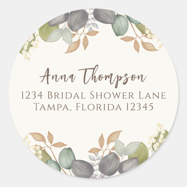 Pegatina Redonda Ducha nupcial El otoño deja una elegante dirección (Anverso)