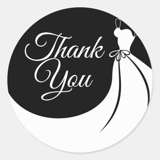 Pegatina Redonda Ducha nupcial elegante en blanco y negro (Anverso)