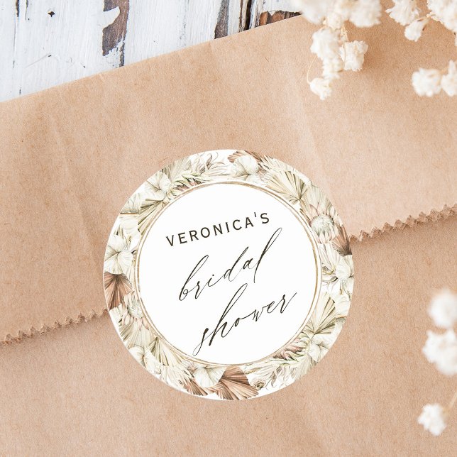 Pegatina Redonda Ducha nupcial floral Boho Protea Pampas (Subido por el creador)