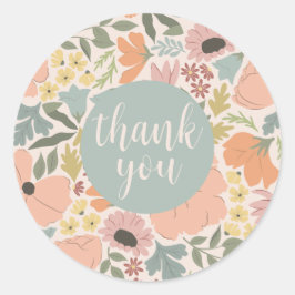 Pegatina Redonda Ducha nupcial floral o Boda