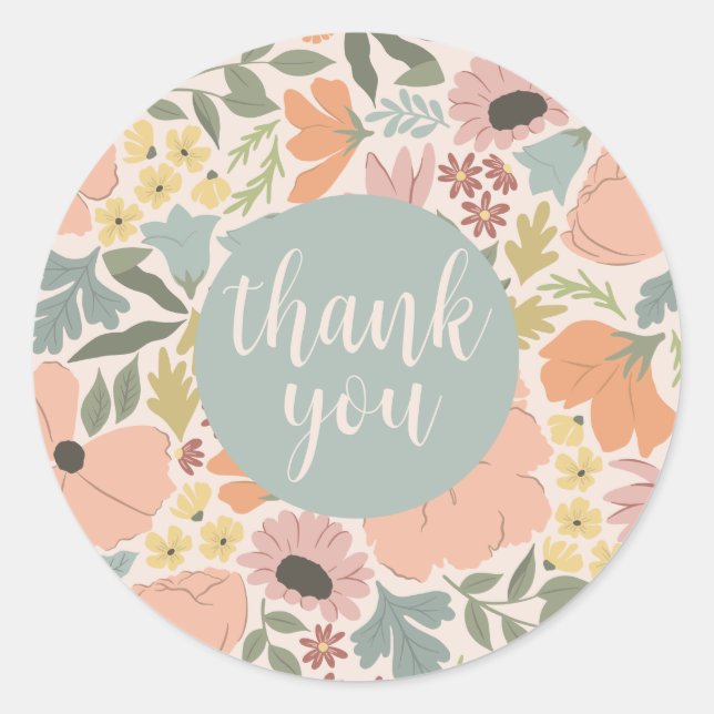 Pegatina Redonda Ducha nupcial floral o Boda (Anverso)