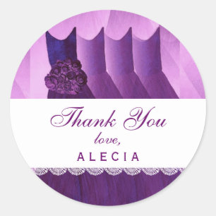 Pegatina Redonda Ducha nupcial Gracias PURPLE Gowns V04