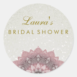 Pegatina Redonda Ducha nupcial Mandala Lotus Flor Bañera rosa