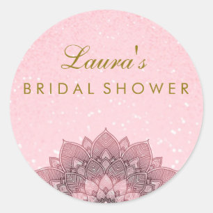 Pegatina Redonda Ducha nupcial Mandala Lotus Flor Bañera rosa