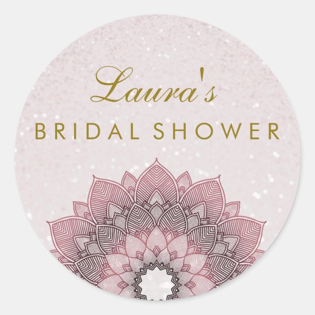 Pegatina Redonda Ducha nupcial Mandala Pink Lotus Flor Swirl (Anverso)