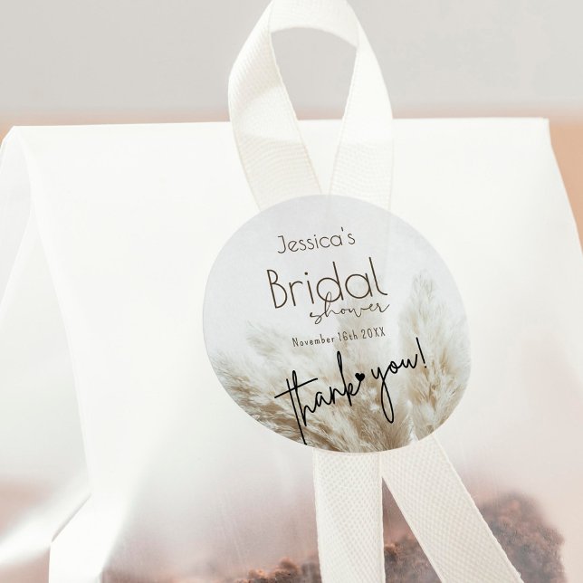 Pegatina Redonda Ducha nupcial neutra Boho Fluffy Pampas (Subido por el creador)