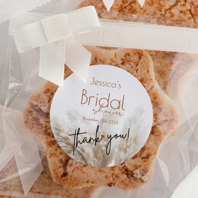 Pegatina Redonda Ducha nupcial neutra Boho Fluffy Pampas (Subido por el creador)