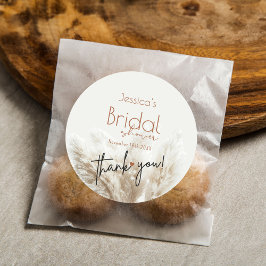 Pegatina Redonda Ducha nupcial neutra Boho Fluffy Pampas