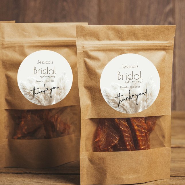 Pegatina Redonda Ducha nupcial neutra Boho Fluffy Pampas (Subido por el creador)