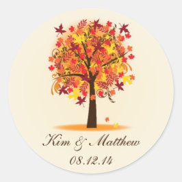 Pegatina Redonda Ducha nupcial o Boda de árbol de otoño