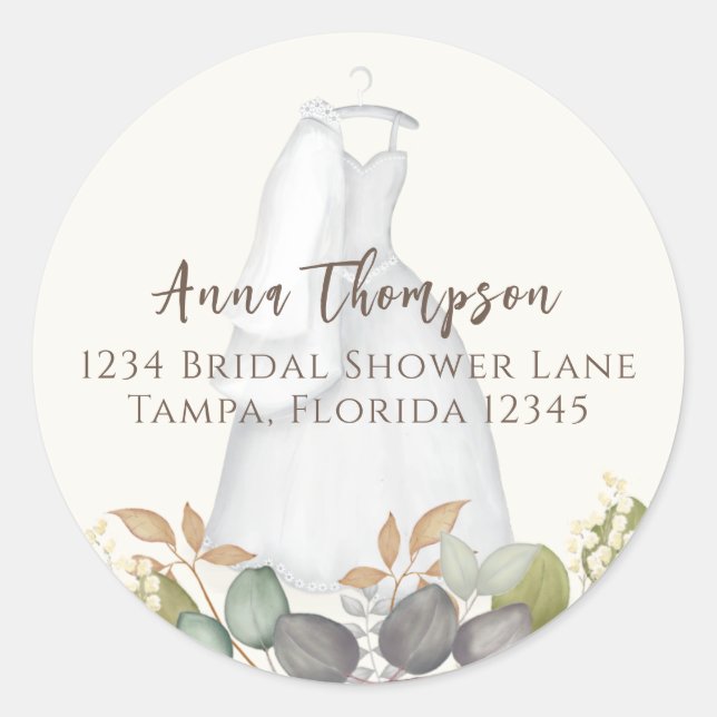 Pegatina Redonda Ducha nupcial otoño deja vestido elegante Boda (Anverso)