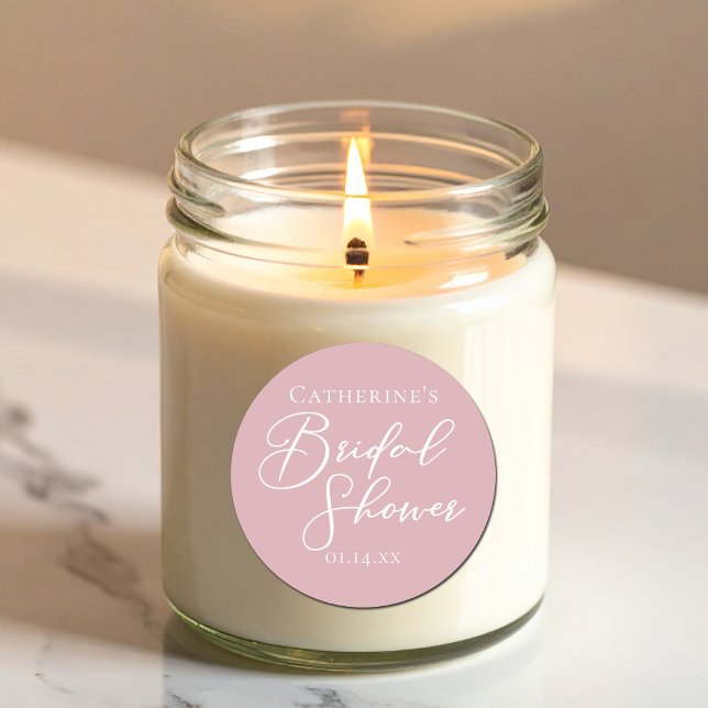 Pegatina Redonda Ducha Rosa rosada con ducha de novia personalizada (Subido por el creador)