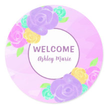 Duchas de bebé florales acuarela morada personaliz