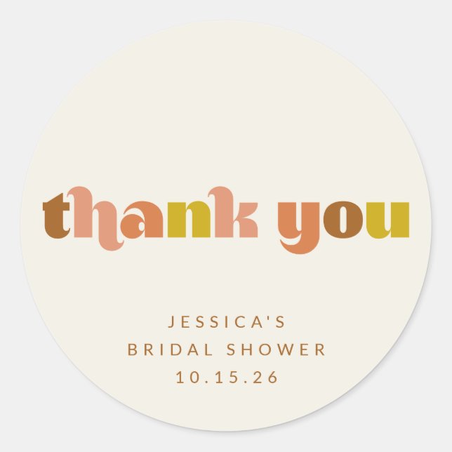 Pegatina Redonda Duchas Personalizadas Groovy Terracotta Melocotón  (Anverso)