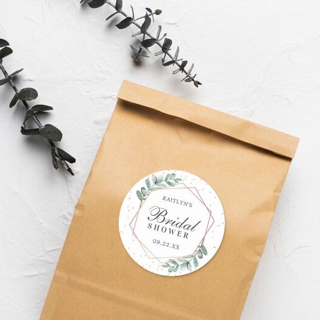 Pegatina Redonda Duche de Novia de Eucalipto Geométrico con Hologra (Subido por el creador)