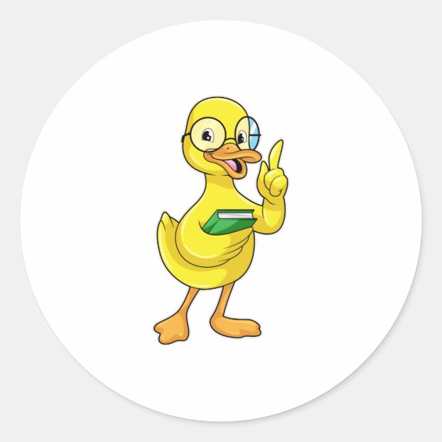 Pegatina Redonda Duck as Teacher with Book & Glasses (Anverso)