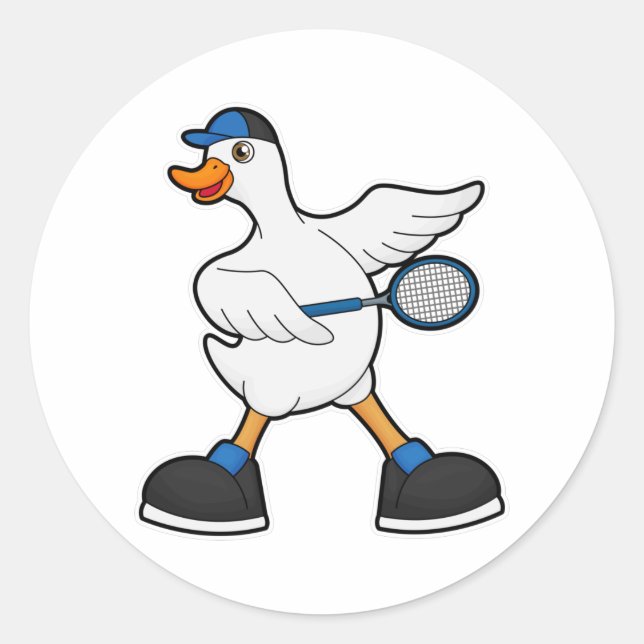 Pegatina Redonda Duck at Tennis with Tennis racket & Cap (Anverso)